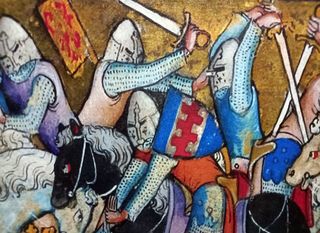 Cuadro Caballeros medievales batallando