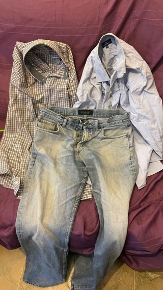 Camisas Talla L (Azul y Multicolor) y vaqueros