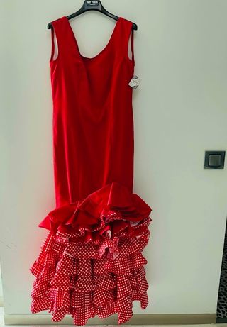Vestido Flamenco Rojo Volantes Lunares
