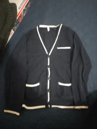 Giacca unisex blu con bordi bianchi