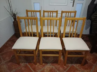 6 Sillas de Comedor Madera y Tela Beige