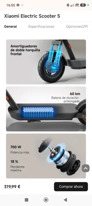 Patinete Eléctrico Xiaomi scooter 5 Negro