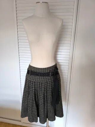 Falda cuadros verde y gris de lana Talla L