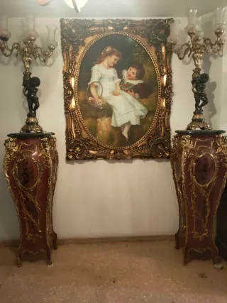 Pareja Pedestales y Candelabros Bronce