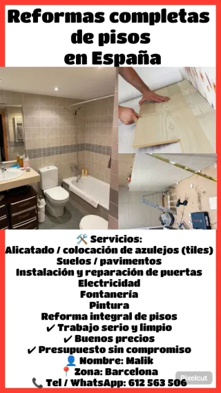 Reformas completas pisos España  24/7 disponible