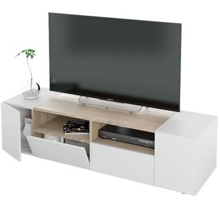 Mueble TV salón blanco y madera