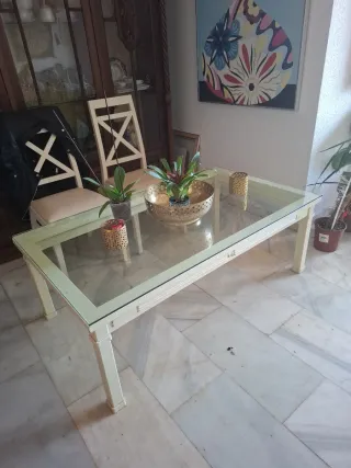 Mesa doble altura cristal y metal.