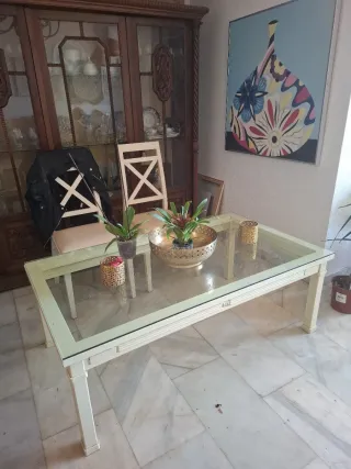 Mesa doble altura cristal y metal.