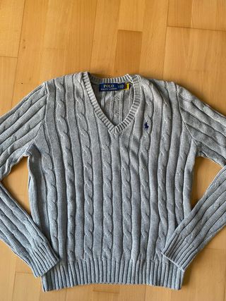 Jersey Polo Ralph Lauren gris cuello pico Talla S