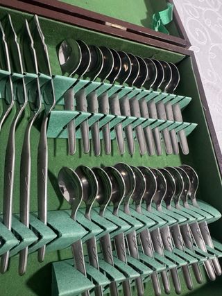 Juego Cubiertos Acero Inoxidable Caja Madera