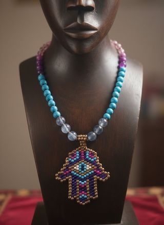 Collana Mano di Fatima Pietre Dure Etnica Charm