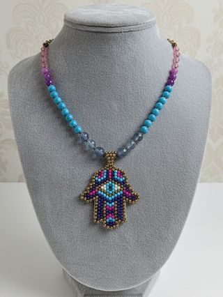 Collana Mano di Fatima Pietre Dure Etnica Charm