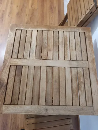 Conjunto mesa y 2 sillas madera terraza