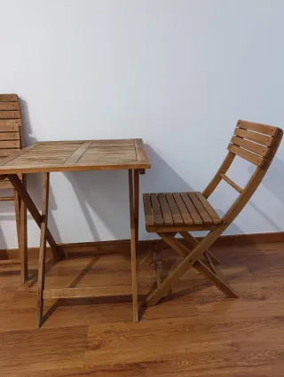 Conjunto mesa y 2 sillas madera terraza