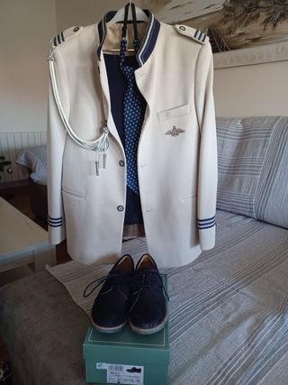Traje Comunión Niño Beige y Azul Talla M
