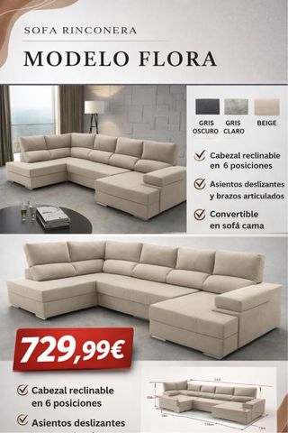 XL Sofá Rinconera Modelo Flora