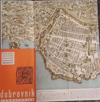 Mappa turistica Dubrovnik Jugoslavia