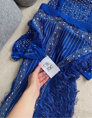 Conjunto 2 piezas top y falda flecos y piedras