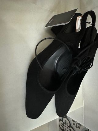 Zapatos de tacón de piel ante,negros con cordones