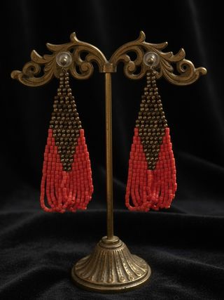 Orecchini Lunghi Etnici Artigianali Rosso-Oro