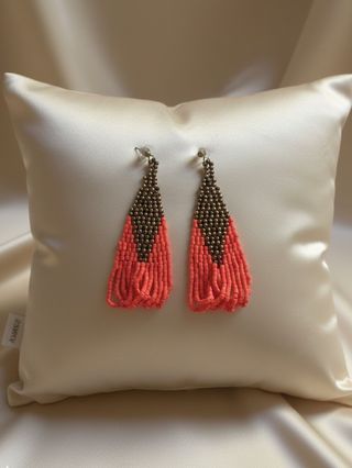 Orecchini Lunghi Etnici Artigianali Rosso-Oro