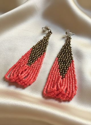 Orecchini Lunghi Etnici Artigianali Rosso-Oro