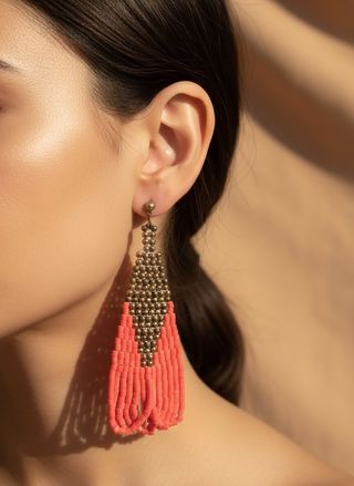 Orecchini Lunghi Etnici Artigianali Rosso-Oro