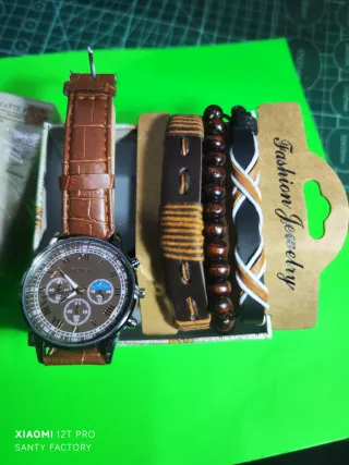 Conjunto Reloj EYROS y Geneva Pulseras Marrones