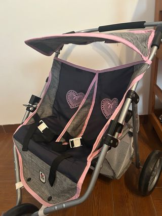 Carrito Gemelar Muñecas Corazones Rosa