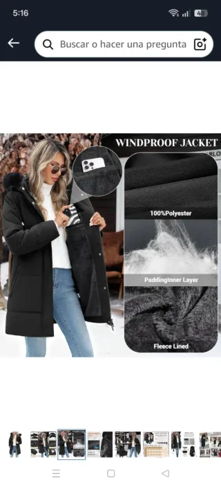 Chaqueta de invierno negra para mujer