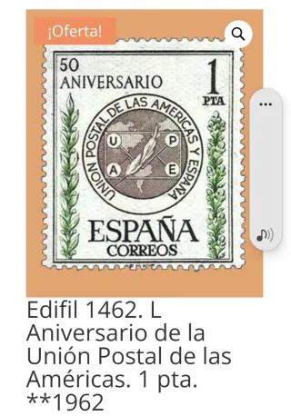 Sello España 1962 1 PTA Aniversario Unión Postal