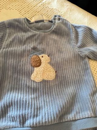 Conjunto bebé 3 piezas perro azul y abrigo