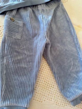 Conjunto bebé 3 piezas perro azul y abrigo