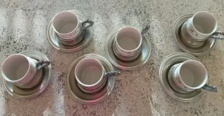 Tazzine caffè vintage porcellana e peltro