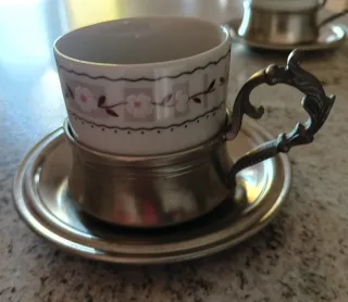 Tazzine caffè vintage porcellana e peltro