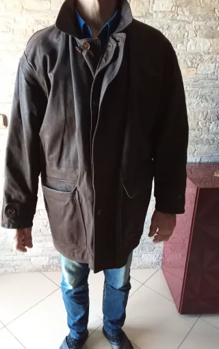 Giaccone uomo pelle martellata marrone taglia 54