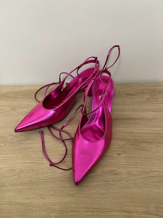 Tacones Zara Fucsia Metalizados Destalonados