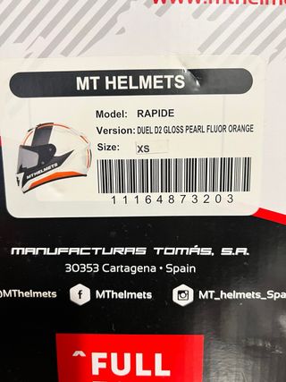 Casco Integral MT Helmets Rapide Talla XS