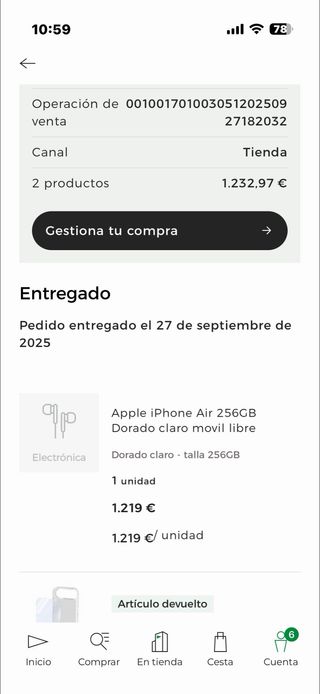 iPhone 17 Air 256GB Oro Claro Impecable Factura