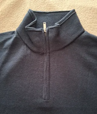 Jersey 100% Merino Azul Marino Media Cremallera