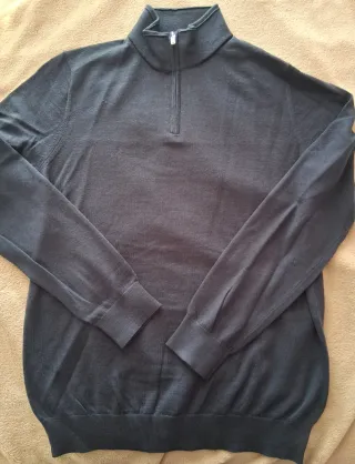 Jersey 100% Merino Azul Marino Media Cremallera