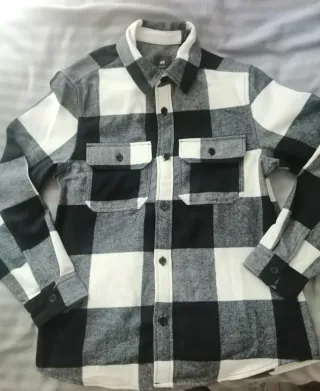 Sobrecamisa H&M cuadros blanco y negro Talla S