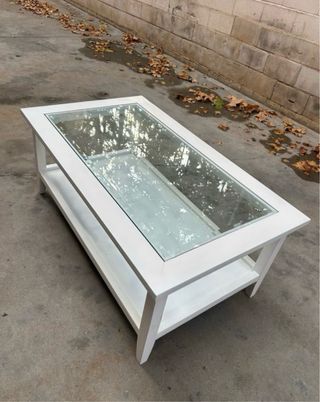 Mesa centro blanca cristal y madera