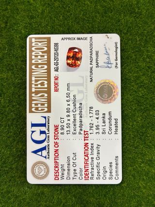 Zaffiro arancio 8.90 ct taglio Cushion certificato