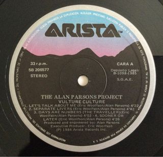 The Alan Parsons Project “Vulture culture” LP 1985