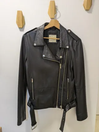 Cazadora Biker Piel Zara Talla L