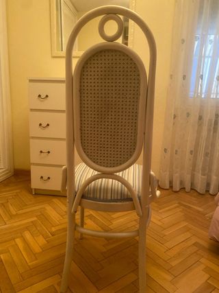 Conjunto Silla y taburete con tela de rayas