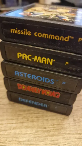 Lote 5 juegos Atari: Missile Command, Pac-Man, Ast