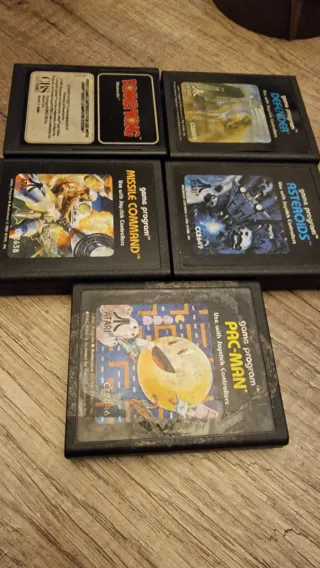 Lote 5 juegos Atari: Missile Command, Pac-Man, Ast