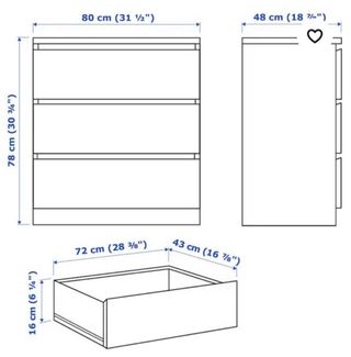 Cajonera IKEA MALM 3 cajones granate
